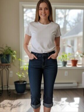 Women's Dark Gray Cropped Jeans with Rolled Hem
